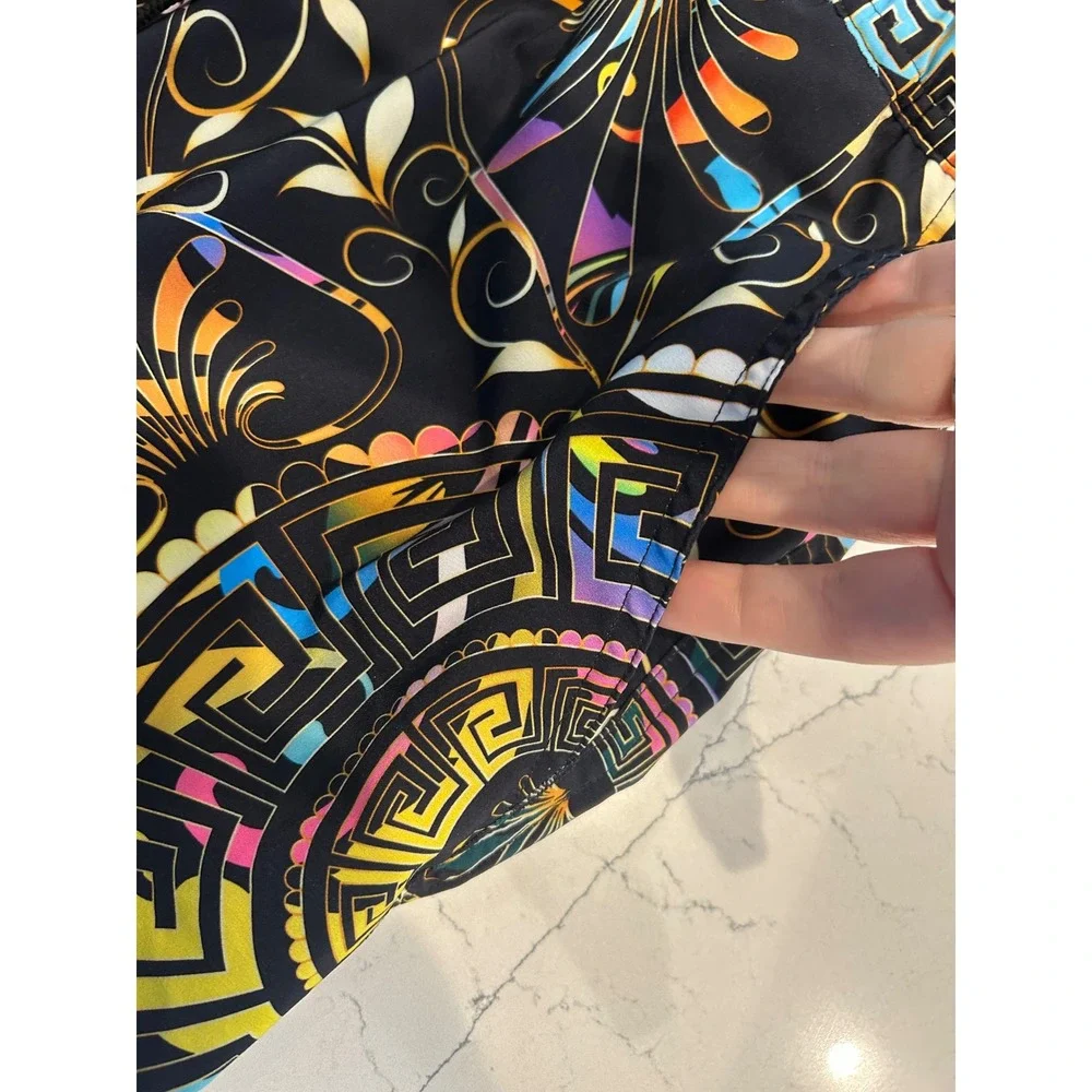 Johnny Was Swim Trunks Black Multi Color Geometric Floral Board Shorts Mens‎